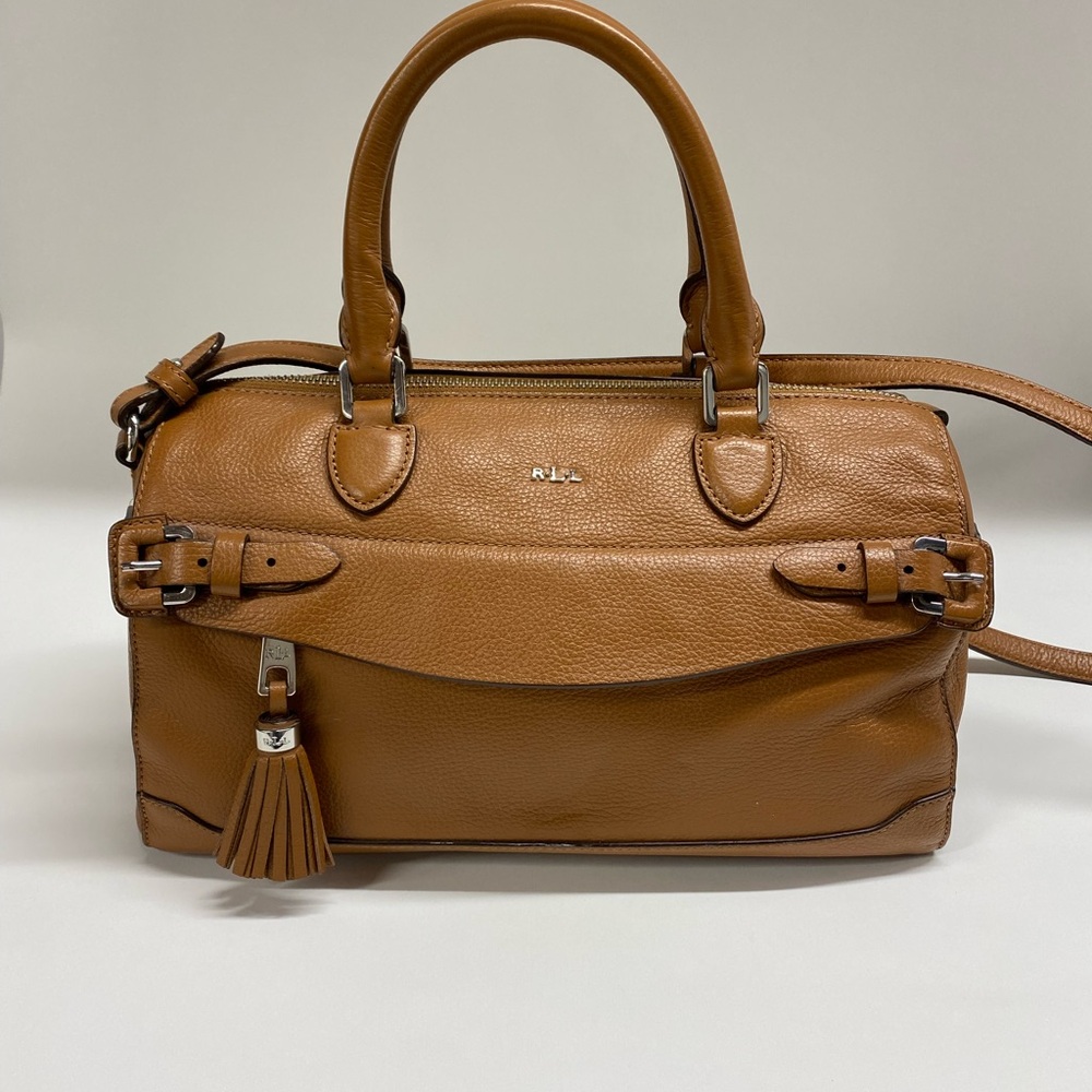 The Ralph Lauren is a leather satchel with shoulder strap.